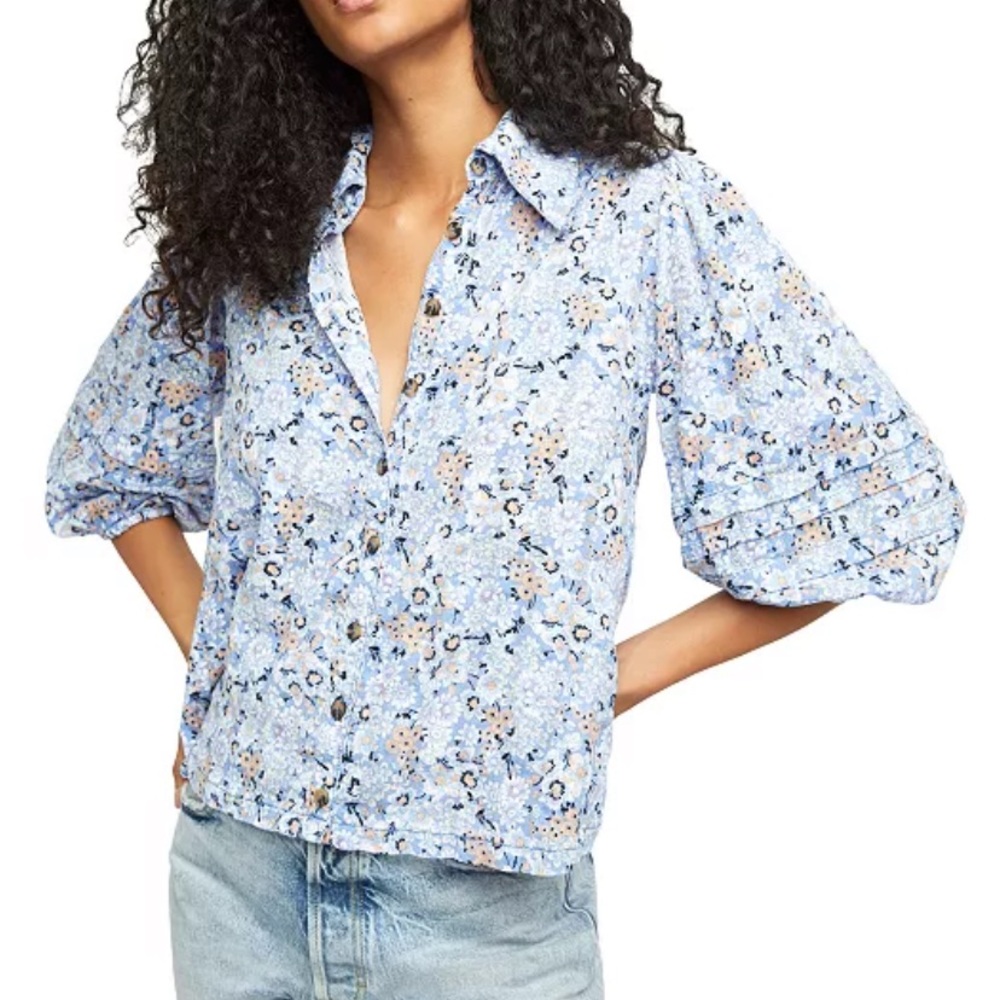 Free People Happy Days Cotton Printed Blouse